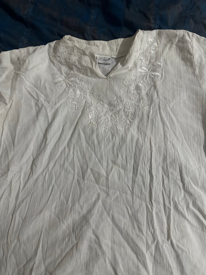 Bohem şike bezi V Yaka Kısa Kollu Beyaz Kadın Bluz - Görsel 4