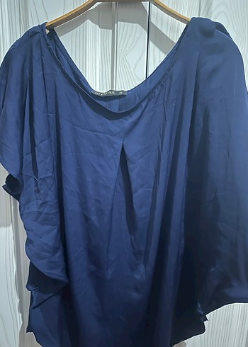 Lacivert V Yakalı Salaş Kadın Bluz - Görsel 5