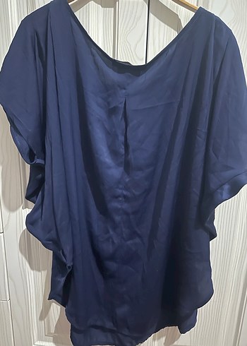 Lacivert V Yakalı Salaş Kadın Bluz - Görsel 2