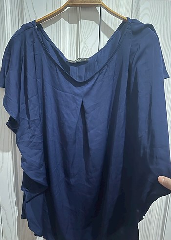 Lacivert V Yakalı Salaş Kadın Bluz - Görsel 4