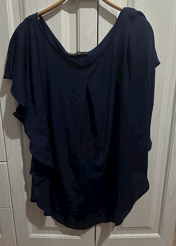 Lacivert V Yakalı Salaş Kadın Bluz - Görsel 8