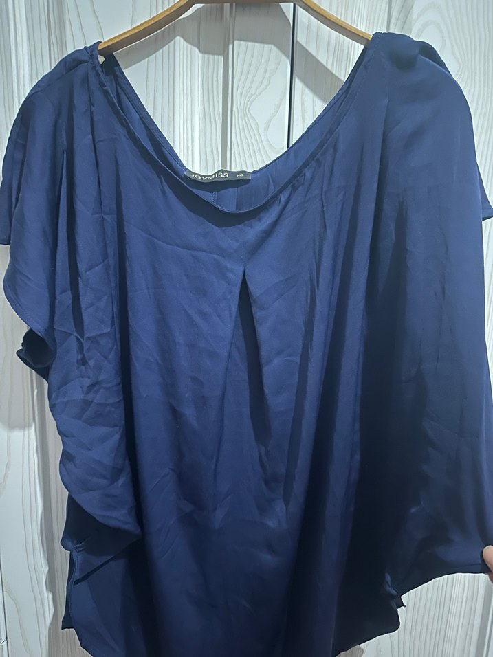 Lacivert V Yakalı Salaş Kadın Bluz - Görsel 5