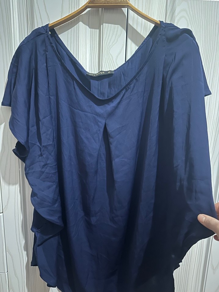 Lacivert V Yakalı Salaş Kadın Bluz - Görsel 4