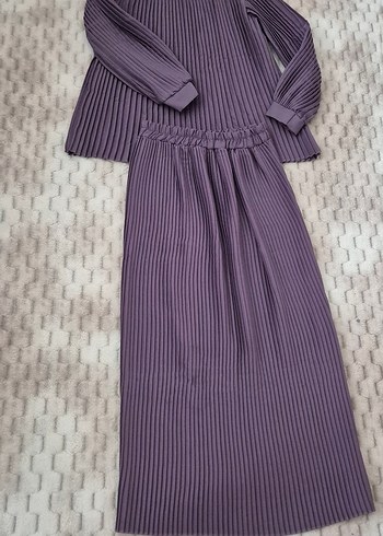 Uzun Kollu Piliseli Mor etek bluz takım - Görsel 2