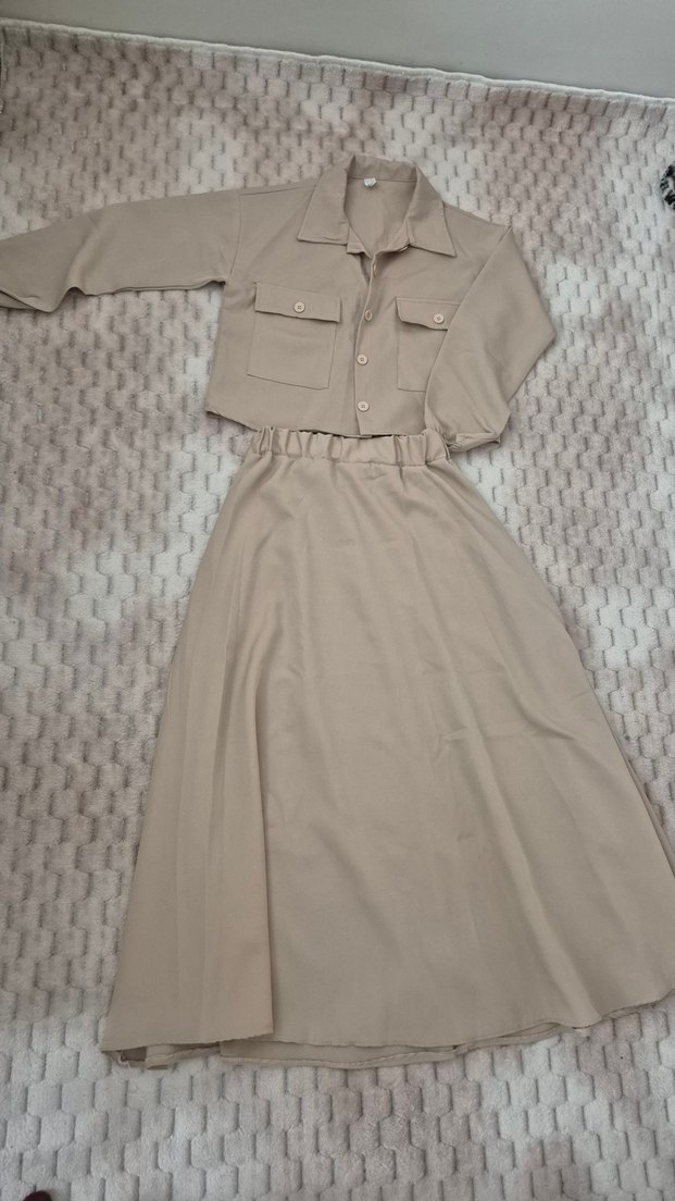 Bej etek ceket takım Düğmeli Etek trendyolmilla - Görsel 2