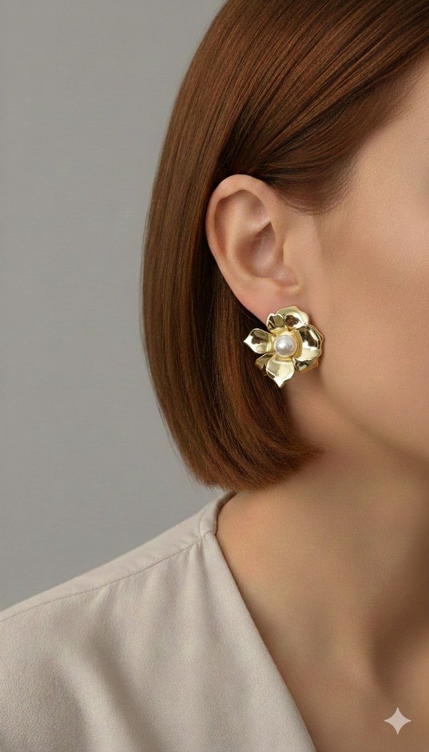 Altın Renkli Mini Çiçekli Küpe - Görsel 2