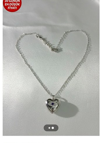Beyaz Parlak Zincirli Midi Kalp Kolye içi açılan resimli - Görsel 2