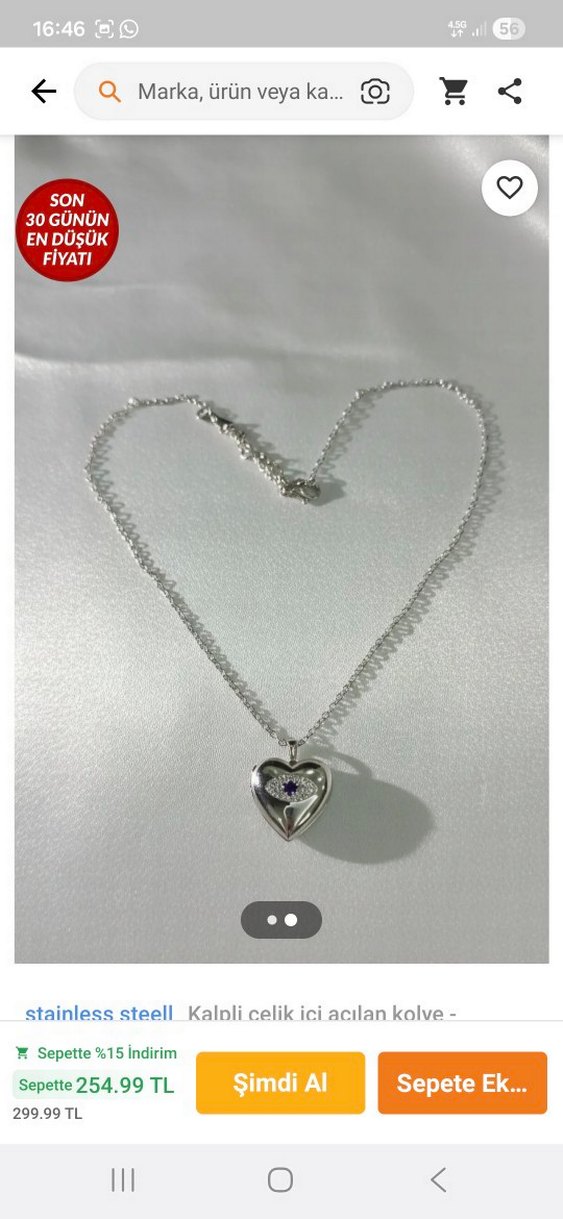 Beyaz Parlak Zincirli Midi Kalp Kolye içi açılan resimli - Görsel 2