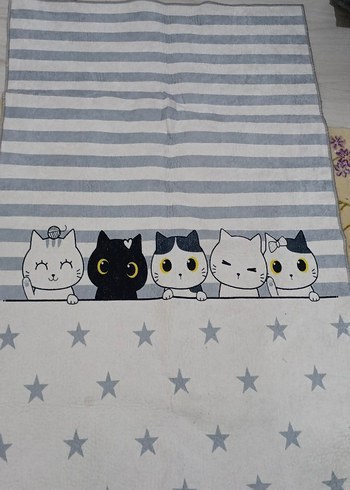 Gri Kedi Desenli çocuk halısı 80*150 makinede yıkanabilir - Görsel 2