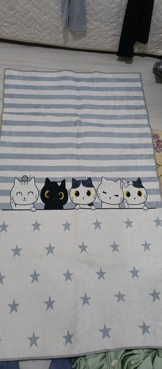 Gri Kedi Desenli çocuk halısı 80*150 makinede yıkanabilir - Görsel 2