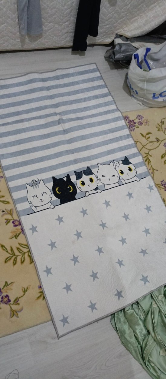 Gri Kedi Desenli çocuk halısı 80*150 makinede yıkanabilir - Görsel 3