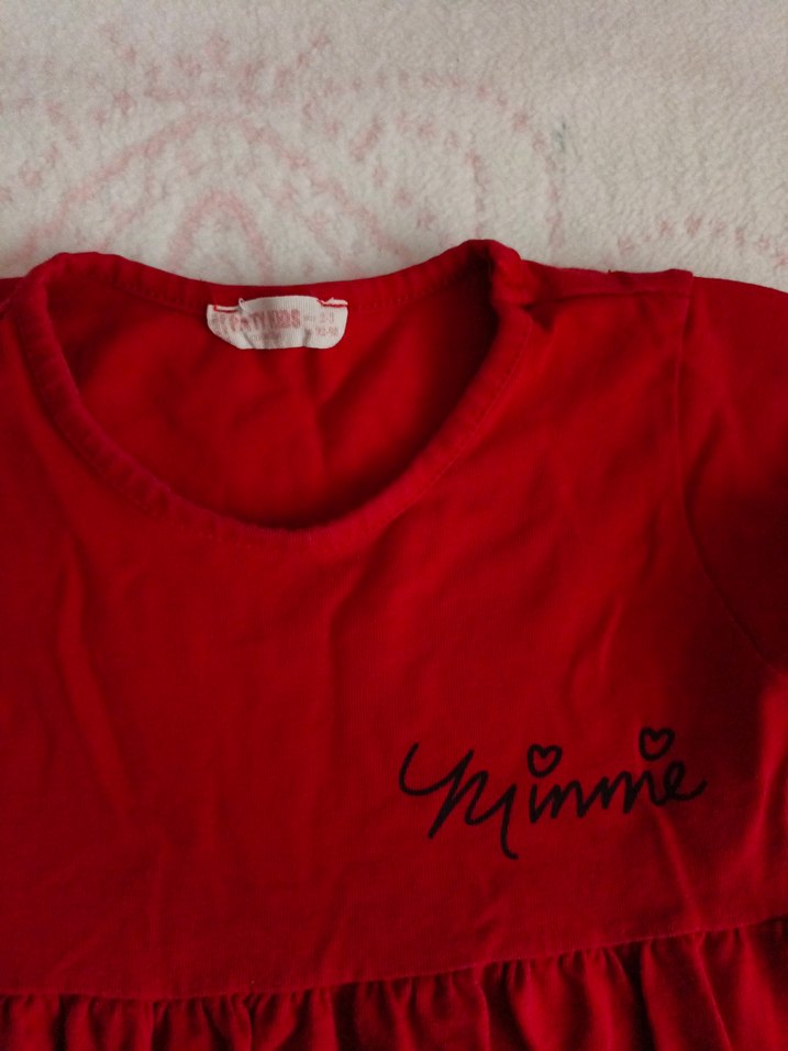 Kız Çocuk Kırmızı Baskılı Elbise - Görsel 3