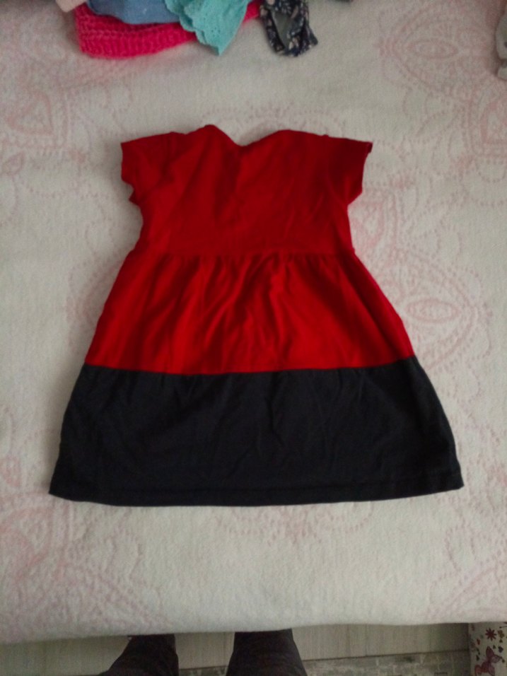 Kız Çocuk Kırmızı Baskılı Elbise - Görsel 4