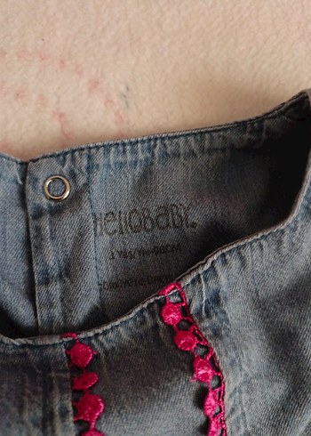 Nakışlı Fırfırlı Kız Kot Elbise - Görsel 4