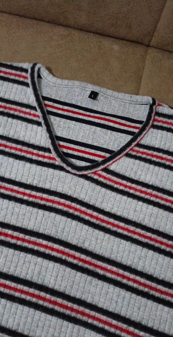 Kadın Gri Çizgili Uzun Kollu Triko Kazak - Görsel 5