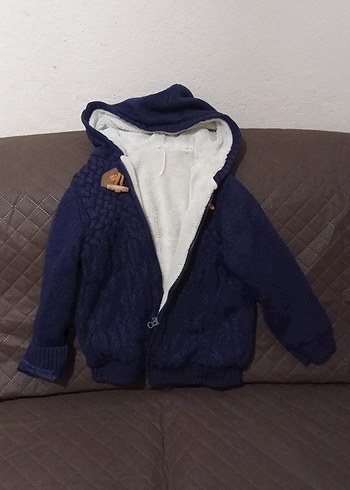 Kapüşonlu Örgü Erkek Çocuk Mont Lacivert - Görsel 2