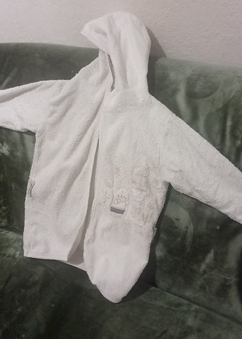 Kapüşonlu Beyaz kız Çocuk Bornoz - Görsel 3