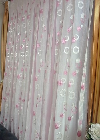 Nakışlı Pembe Tül Perde - Görsel 4