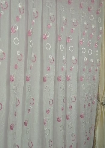 Nakışlı Pembe Tül Perde - Görsel 5