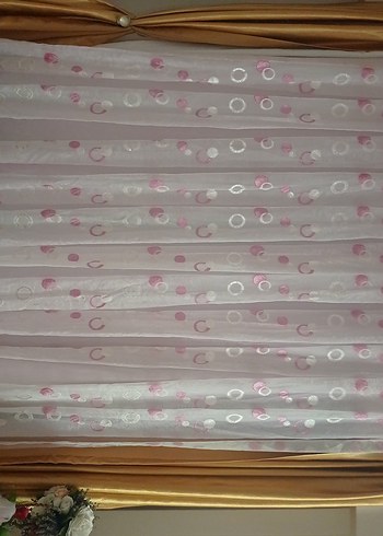 Nakışlı Pembe Tül Perde - Görsel 2