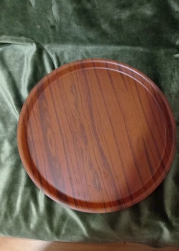 Koyu Kahverengi Yuvarlak Ahşap Tepsi - Görsel 3