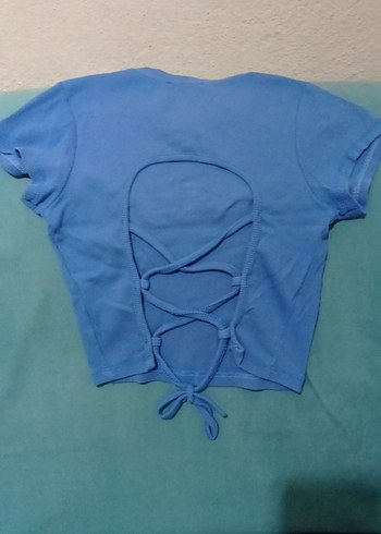 Kız Çocuk Mavi Kısa Kollu Basic Tişört - Görsel 5