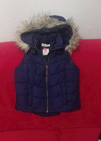 Kürklü Kapüşonlu kız Çocuk Lacivert Yelek - Görsel 5