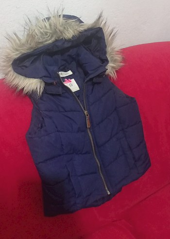 Kürklü Kapüşonlu kız Çocuk Lacivert Yelek - Görsel 4