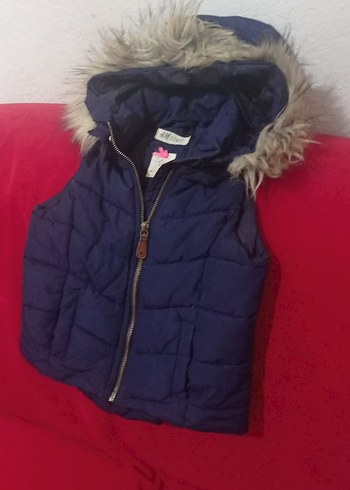 Kürklü Kapüşonlu kız Çocuk Lacivert Yelek - Görsel 3