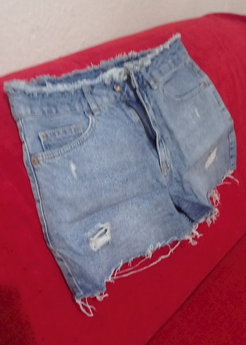 Düğmeli Mavi Kadın Kot Şort - Görsel 3