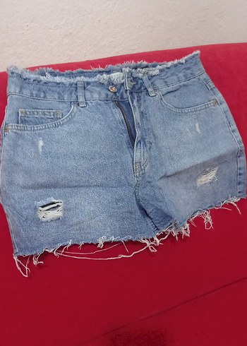 Düğmeli Mavi Kadın Kot Şort - Görsel 4