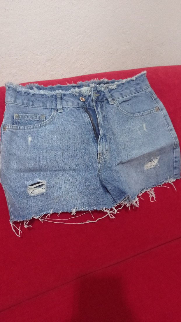 Düğmeli Mavi Kadın Kot Şort - Görsel 4