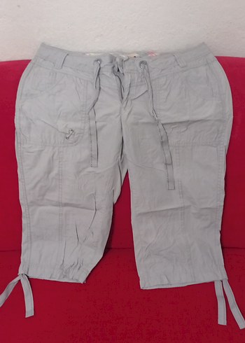 Kadın Gri Kemerli Kısa Pamuk kapri - Görsel 2