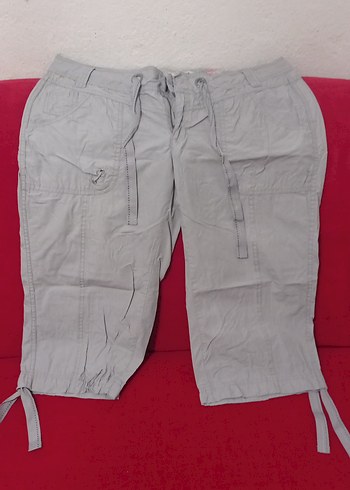 Kadın Gri Kemerli Kısa Pamuk kapri - Görsel 7