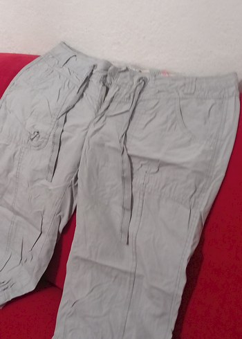 Kadın Gri Kemerli Kısa Pamuk kapri - Görsel 3