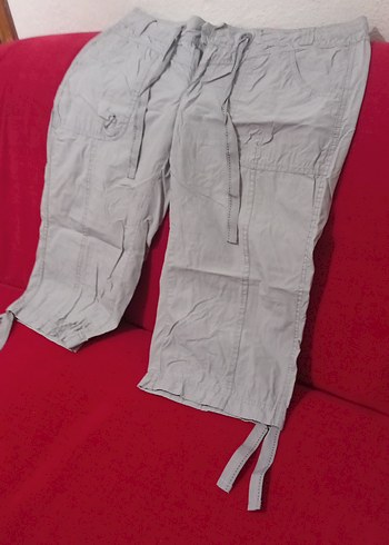 Kadın Gri Kemerli Kısa Pamuk kapri - Görsel 4