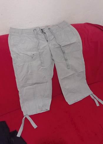 Kadın Gri Kemerli Kısa Pamuk kapri - Görsel 6