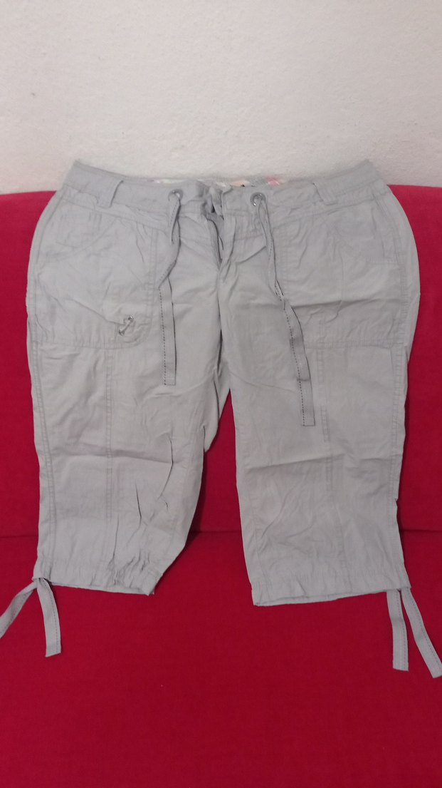 Kadın Gri Kemerli Kısa Pamuk kapri - Görsel 2