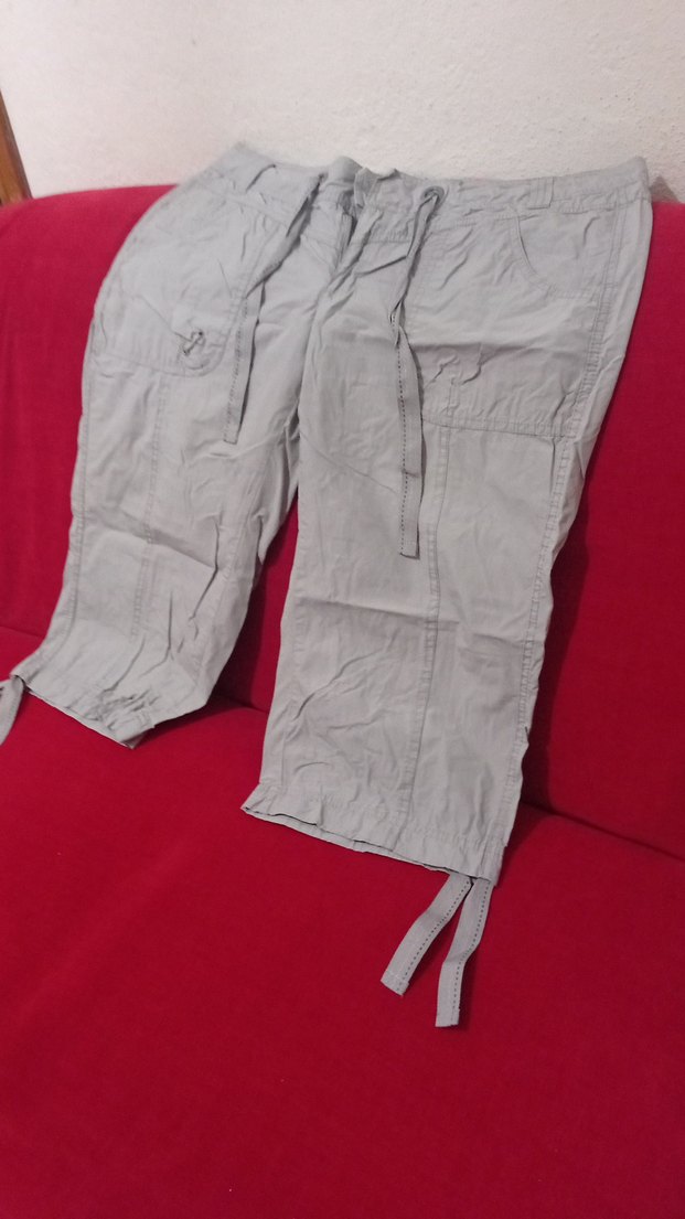 Kadın Gri Kemerli Kısa Pamuk kapri - Görsel 4