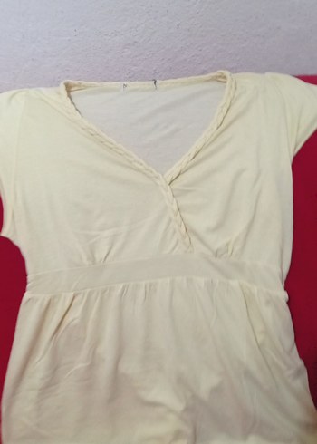 V Yaka Beyaz Hamile Tişörtü - Görsel 2