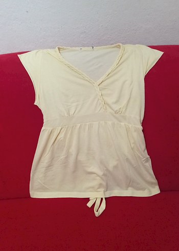 V Yaka Beyaz Hamile Tişörtü - Görsel 3