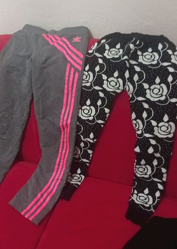 Kız Çocuk Gri Baskılı ve Çizgili Tayt - Görsel 2