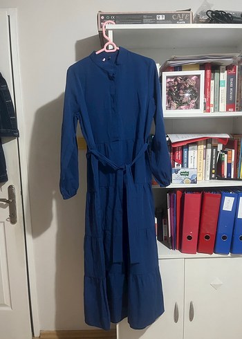 Uzun Kollu Lacivert Elbise - Görsel 2