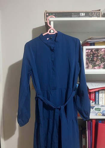 Uzun Kollu Lacivert Elbise - Görsel 4