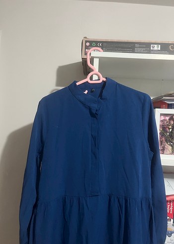 Uzun Kollu Lacivert Elbise - Görsel 3