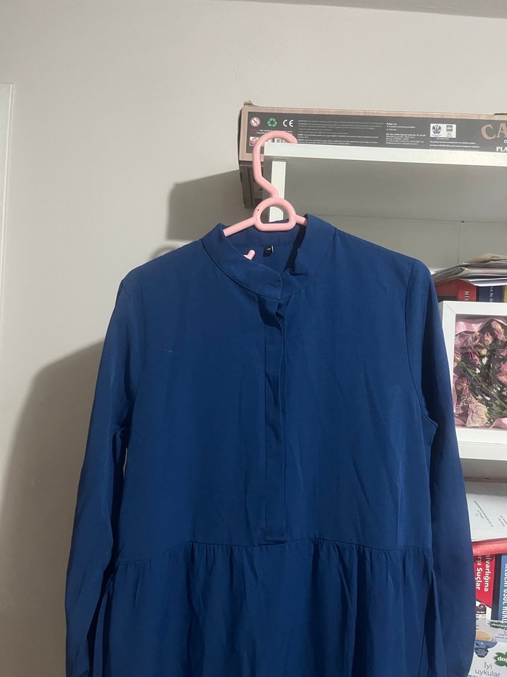 Uzun Kollu Lacivert Elbise - Görsel 3