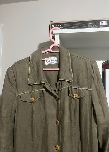 Düğmeli Kadın Uzun Keten Trençkot - Görsel 3