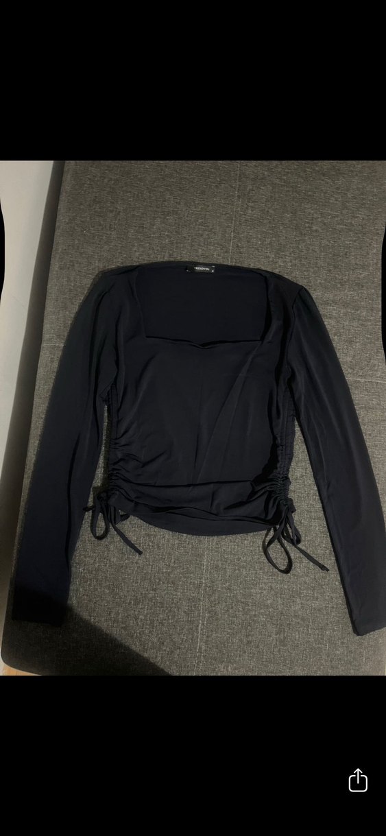 Uzun Kollu Mini Bluz, Koyu Lacivert, Dar Kesim - Görsel 3