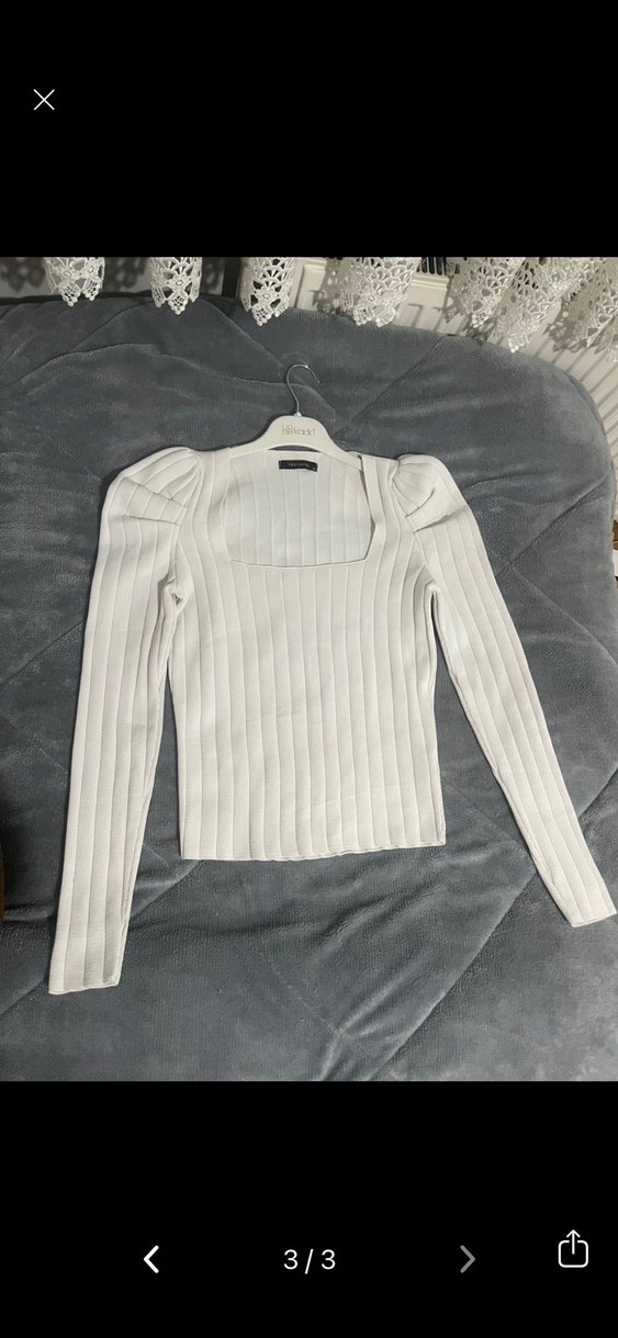 Beyaz Kadın Triko Uzun Kollu Bluz - Görsel 2