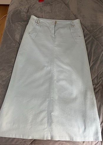 Kadın Mavi Uzun Keten Etek - Görsel 2